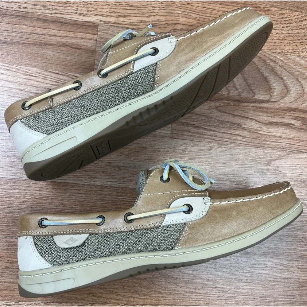 Sperry Women's Bluefish 2 Eye Leather Boat Shoes Linen/Oat Size 12 NEW
